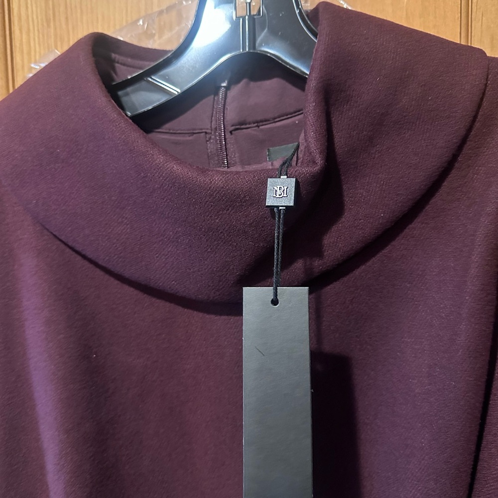Badgley Mischka Wine Midi Dress Belted High Neck Elegant Cocktail size 10 NWT - Picture 7 of 11